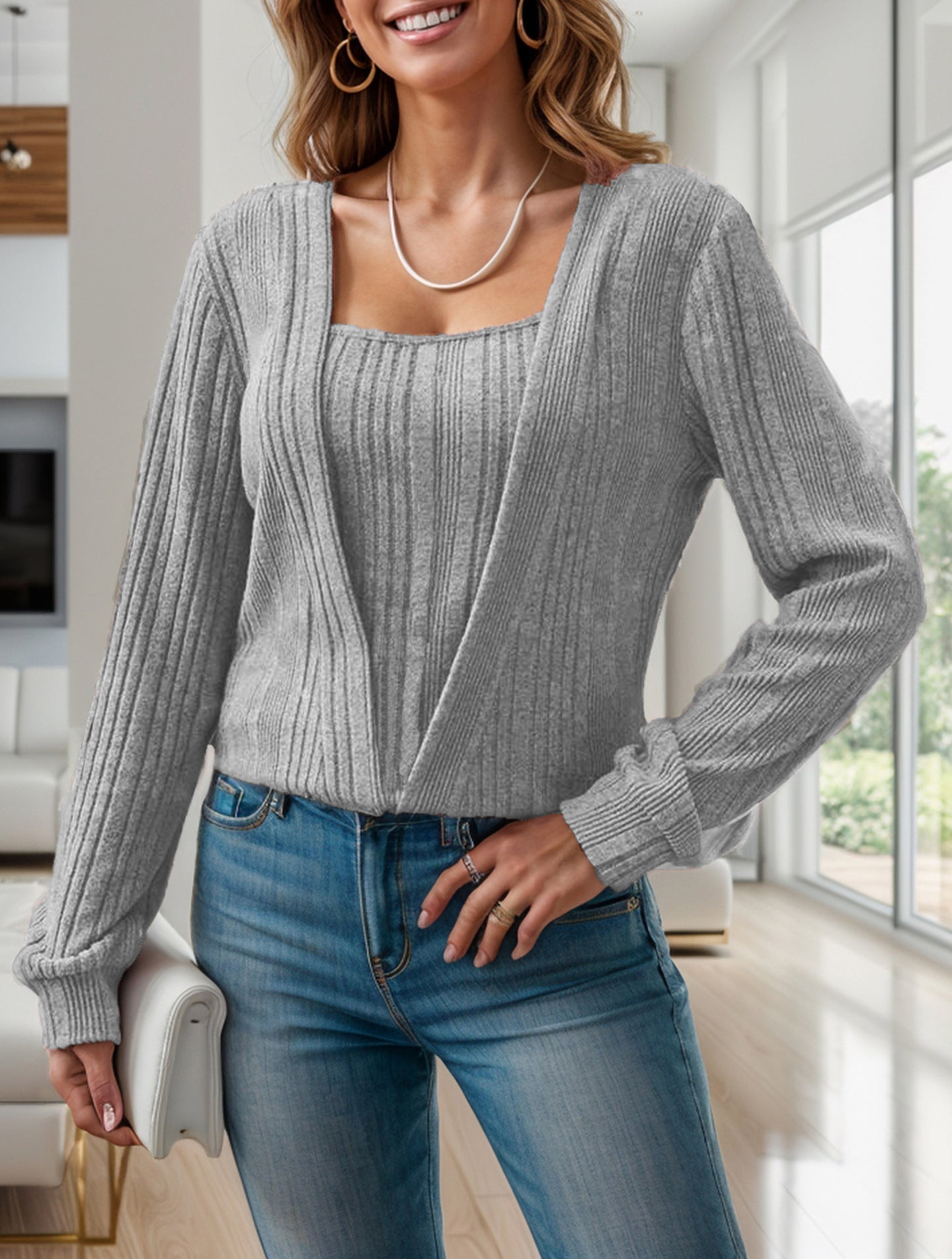Jersey Con Diseño 2 En 1 Y Cuello Cuadrado Para Mujer | Ideal Para Uso Diario Y Ocasiones