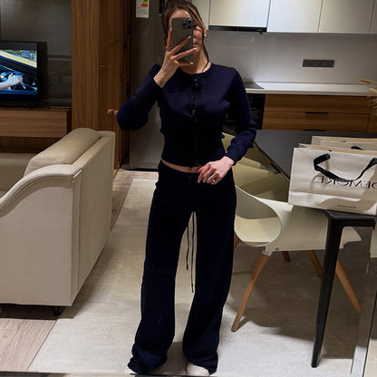 Conjunto Loungewear De Dos Piezas Con Top De Manga Larga Y Pantalón Amplio Para Adultos | Ideal Para Uso Diario Y Descanso