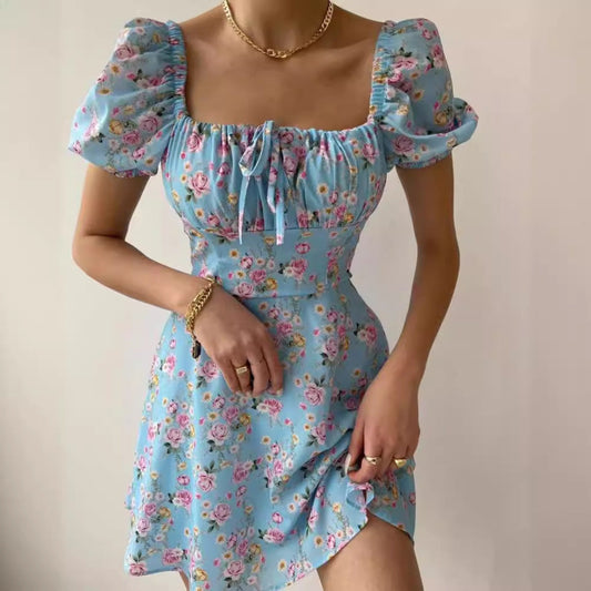 Vestido Mini Con Estampado Floral Y Laçado Frontal Para Mujer | Ideal Para Uso En Verano