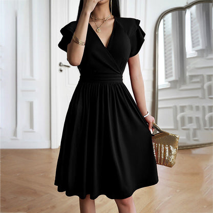 Vestido con Cuello en V y Falda Trapecio para Mujer | Ideal para Uso Diario y Salidas