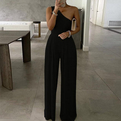 Mono Asimétrico De Un Hombro Con Piernas Anchas Para Mujer | Ideal Para Uso Diario Y Eventos
