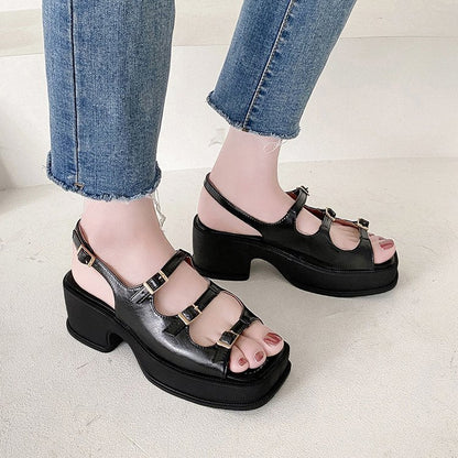 Sandalias Plataforma Con Tacón Bloque Y Correas Ajustables Para Mujer | Ideales Para Uso Diario Y Diferentes Ocasiones