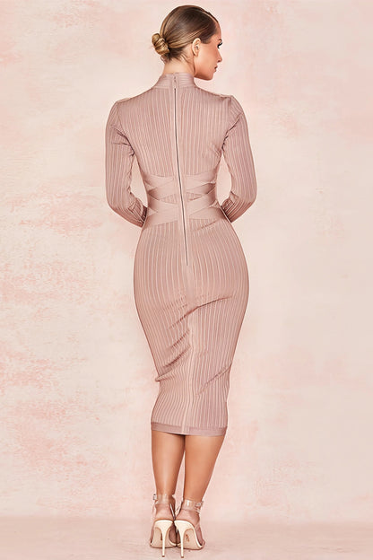 Vestido Midi Con Cuello Alto Y Corte Ajustado Para Mujer | Ideal Para Uso Profesional Y Salidas