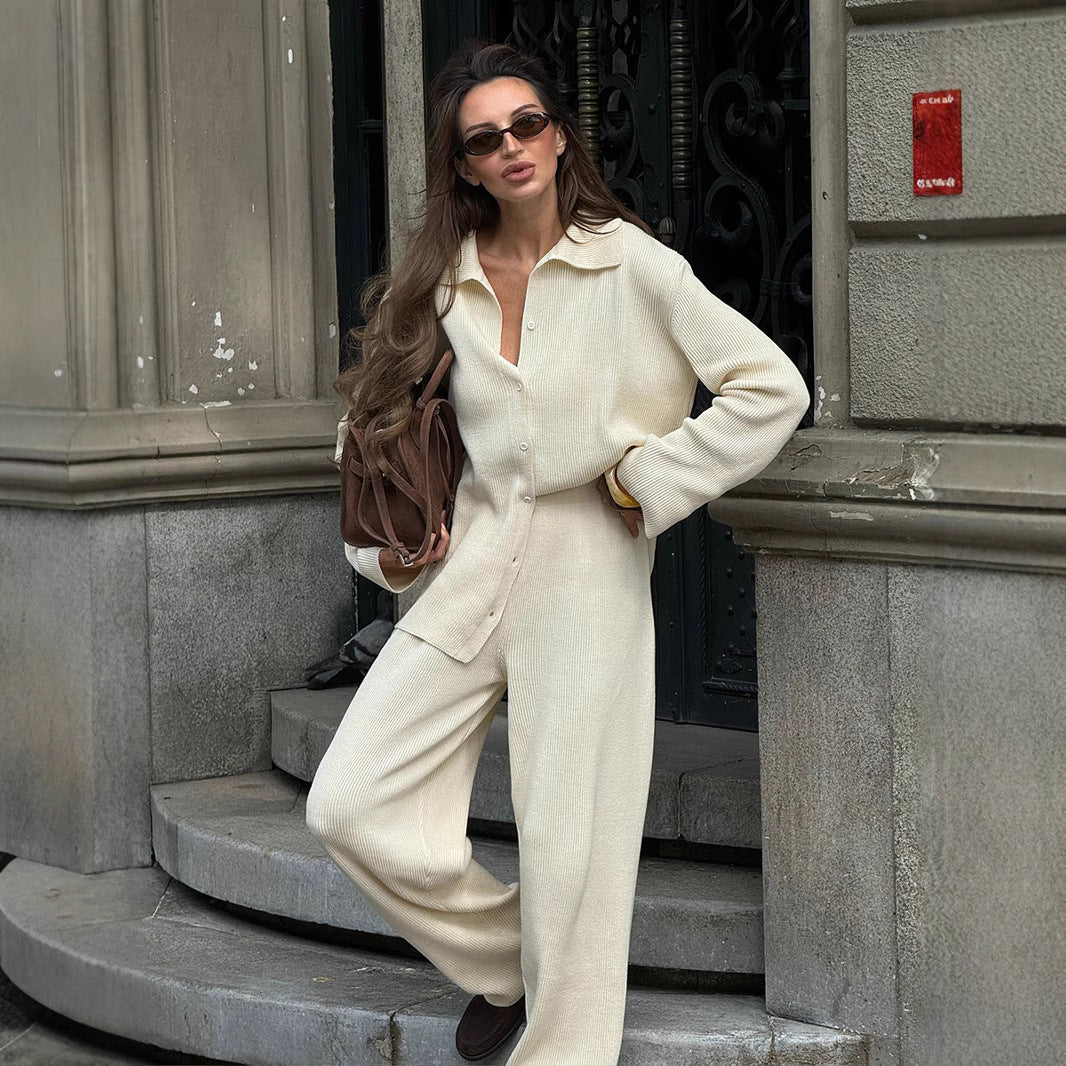Conjunto De Dos Piezas Con Camisa Abotonada Y Pantalón Amplio Para Adultos | Ideal Para Uso Diario Y Salidas Informales