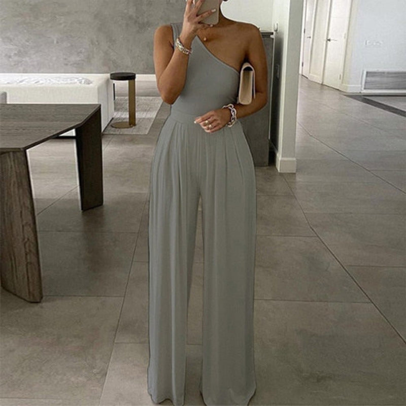 Mono Asimétrico De Un Hombro Con Piernas Anchas Para Mujer | Ideal Para Uso Diario Y Eventos