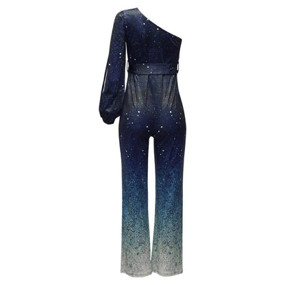 Mono con Diseño Asimétrico De Un Solo Hombro y Piernas Amplias para Mujer | Ideal para Eventos y Fiestas