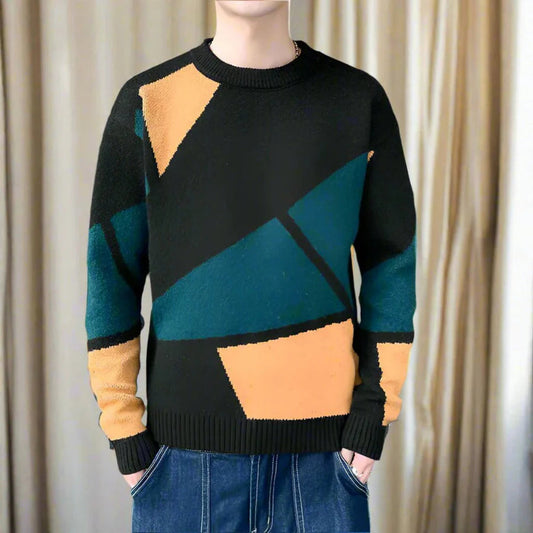 Jersey de Punto de Manga Larga con Motivo Geométrico para Hombre | Ideal para Uso Diario