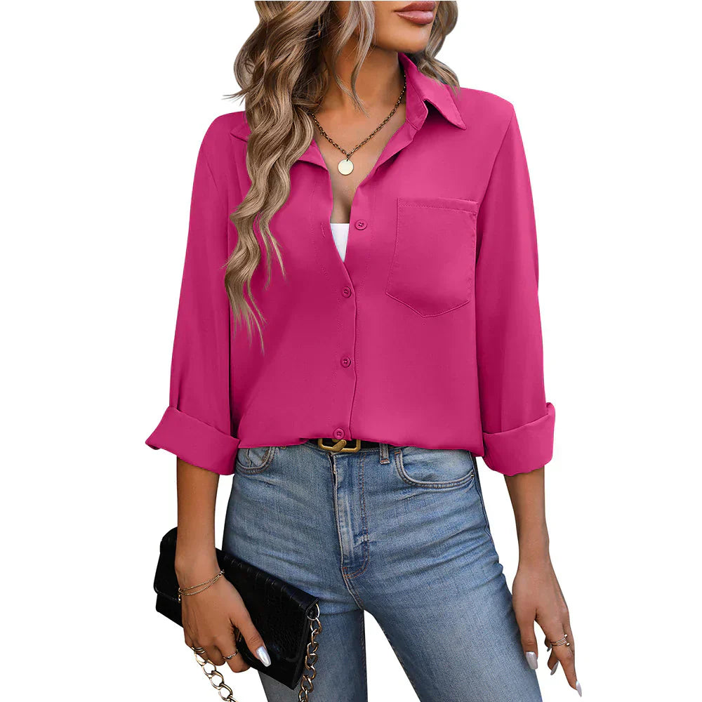 Blusa Con Cuello De Solapa Y Mangas Largas Para Mujer | Ideal Para Uso Diario Y Entornos Profesionales