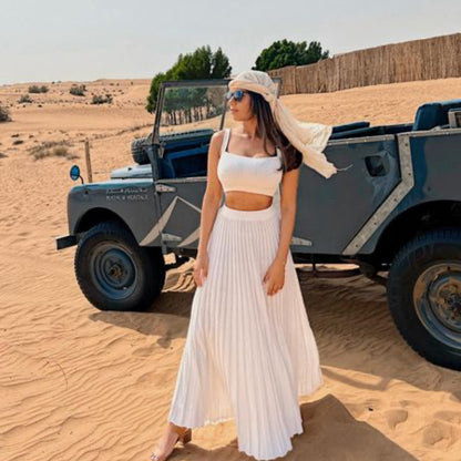 Conjunto de Dos Piezas con Crop Top Slim Fit y Falda Maxi Plisada para Mujer | Ideal para Uso Diario o Ocasiones Formales