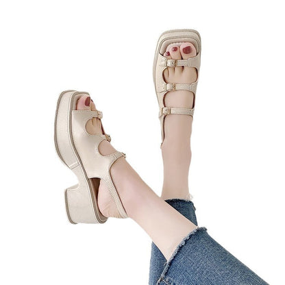 Sandalias Plataforma Con Tacón Bloque Y Correas Ajustables Para Mujer | Ideales Para Uso Diario Y Diferentes Ocasiones