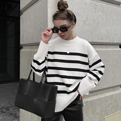 Jersey Con Motivo De Rayas Y Corte Holgado Para Mujer | Ideal Para Uso Diario