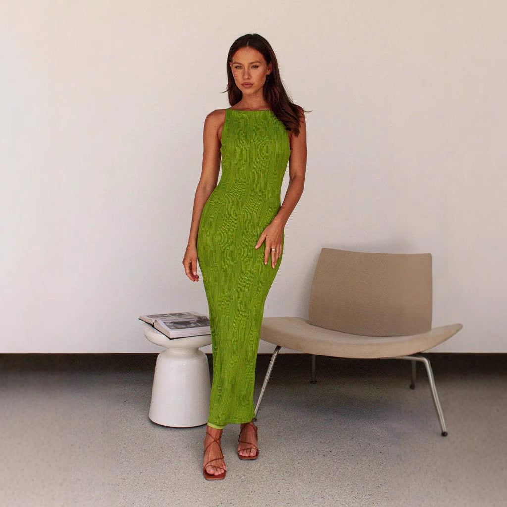 Vestido Midi sin Mangas con Espalda Abierta para Mujer | Ideal para Eventos de Noche