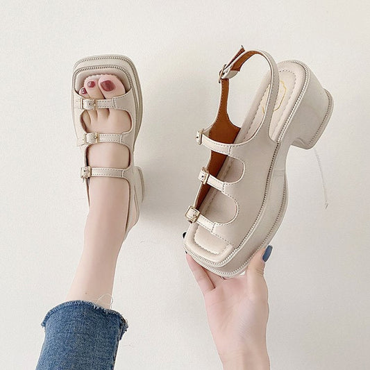 Sandalias Plataforma Con Tacón Bloque Y Correas Ajustables Para Mujer | Ideales Para Uso Diario Y Diferentes Ocasiones