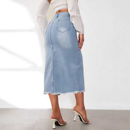 Falda Midi Ajustada con Fenda Alta y Bajo Desflecado para Mujer | Ideal para Uso Diario o Eventos Planificados