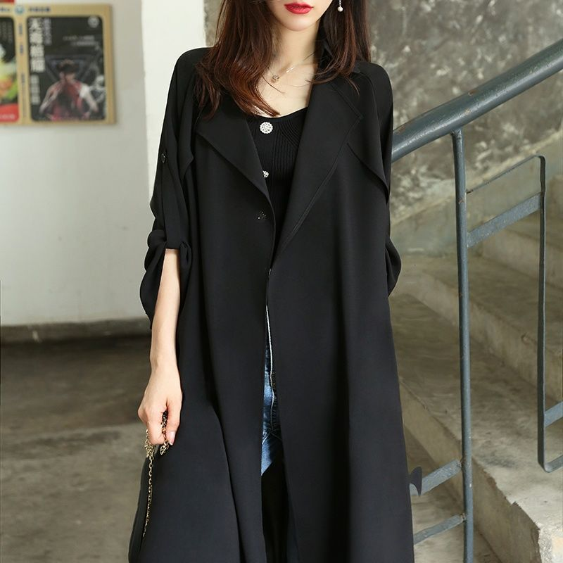 Trench Coat Largo con Diseño Cruzado y Cinturón Ajustable para Mujer | Ideal para Uso Diario y Ocasiones Semi-Formales