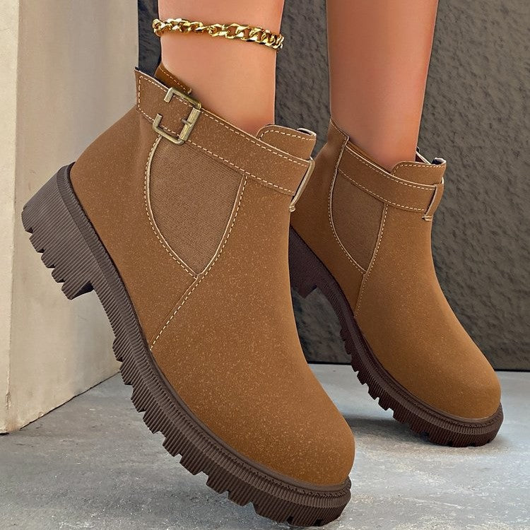 Botines de Invierno con Punta Redonda y Hebilla Decorativa para Mujer | Ideal para Invierno