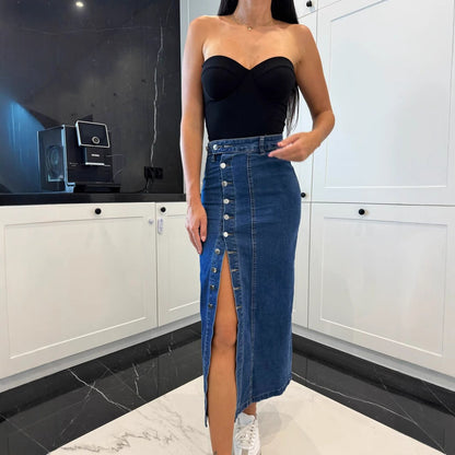 Falda Midi con Fenda Lateral y Detalles de Botones para Mujer | Ideal para Uso Diario o Profesional