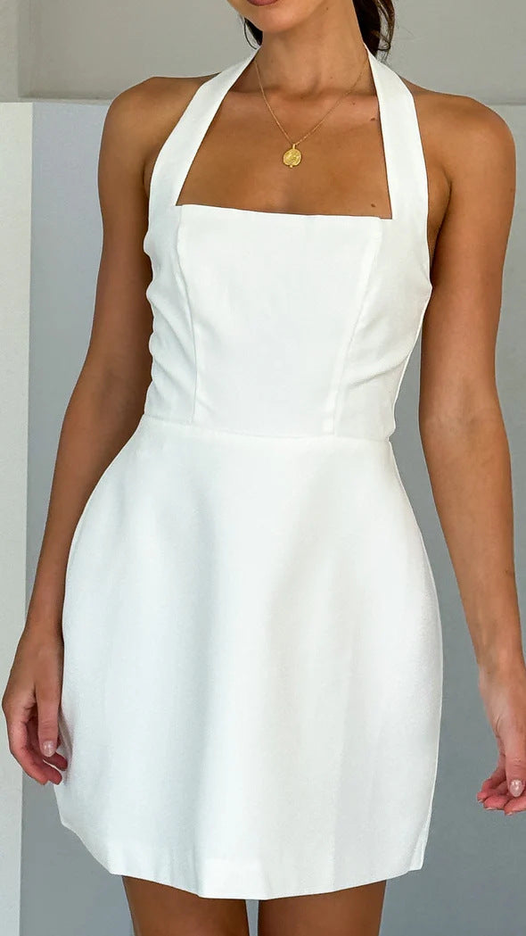 Vestido Mini Con Cuello Halter Y Corte Fluido Para Mujer | Ideal Para Uso Diario Y Eventos