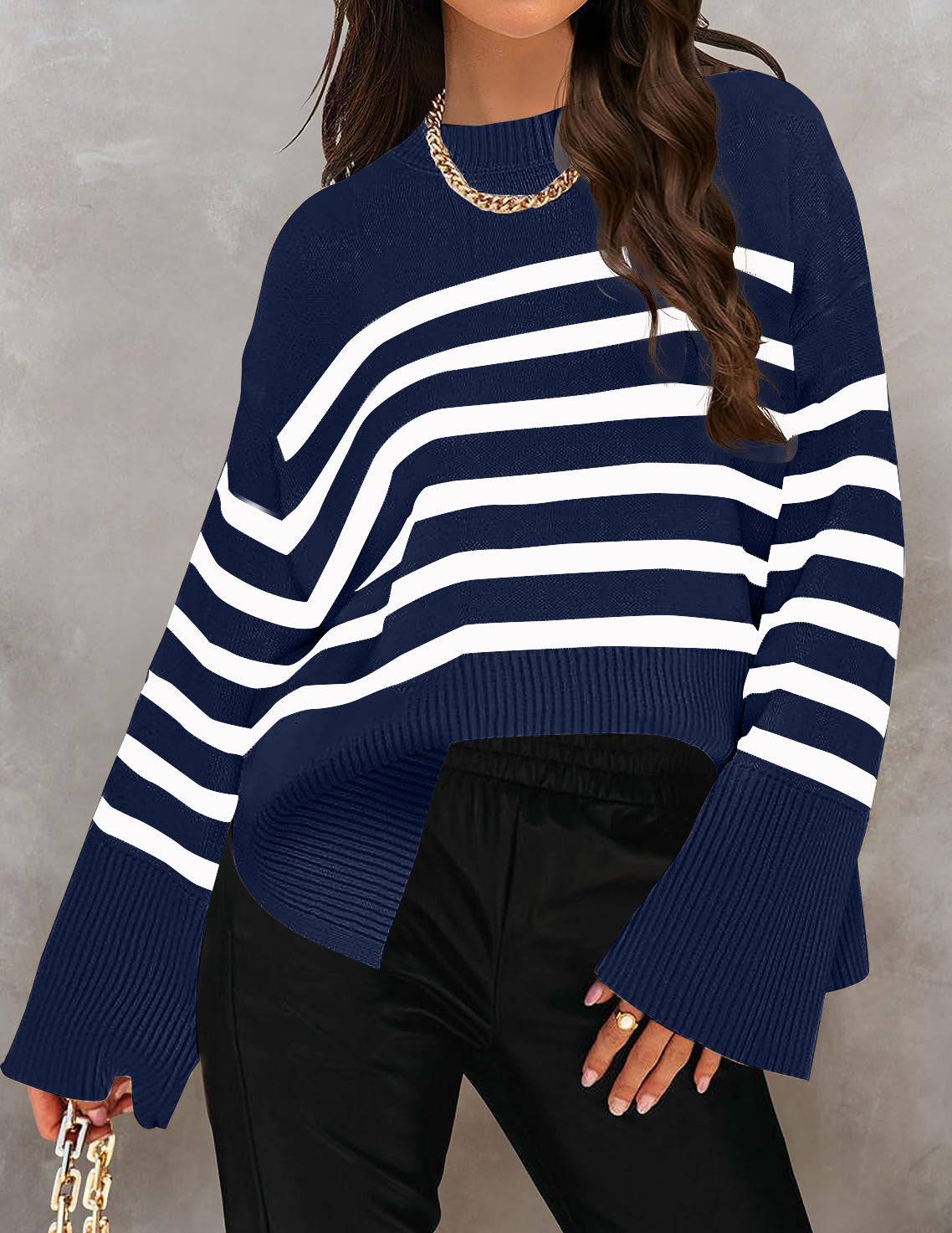 Jersey Con Motivo De Rayas Y Corte Holgado Para Mujer | Ideal Para Uso Diario