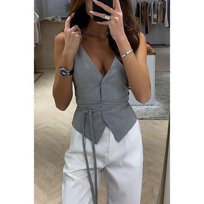 Top Sin Mangas Con Escote En V Y Cintura Ajustable Para Mujer | Ideal Para Uso Diario Y Eventos