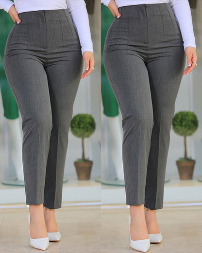 Pantalón de Cintura Alta con Corte Ajustado y Pliegues Decorativos para Mujer | Ideal para Oficina y Eventos Formales