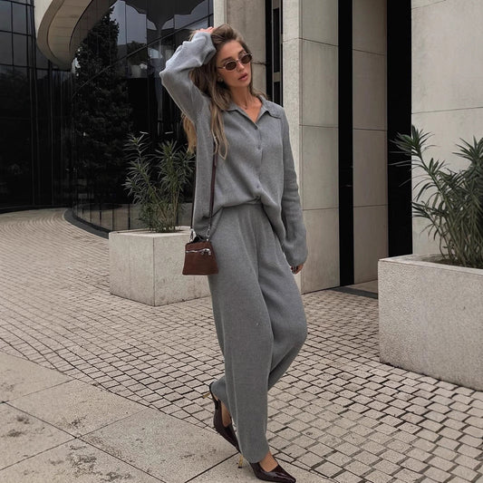 Conjunto De Dos Piezas Con Camisa Abotonada Y Pantalón Amplio Para Adultos | Ideal Para Uso Diario Y Salidas Informales