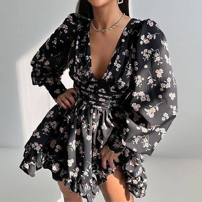 Vestido Corto Con Escote En V Y Estampado Floral Para Mujer | Ideal Para Uso Diario Y Eventos