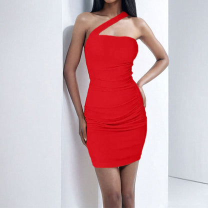 Vestido Mini Asimétrico Con Un Tirante Y Cintura Fruncida Para Mujer | Ideal Para Eventos Y Uso Nocturno