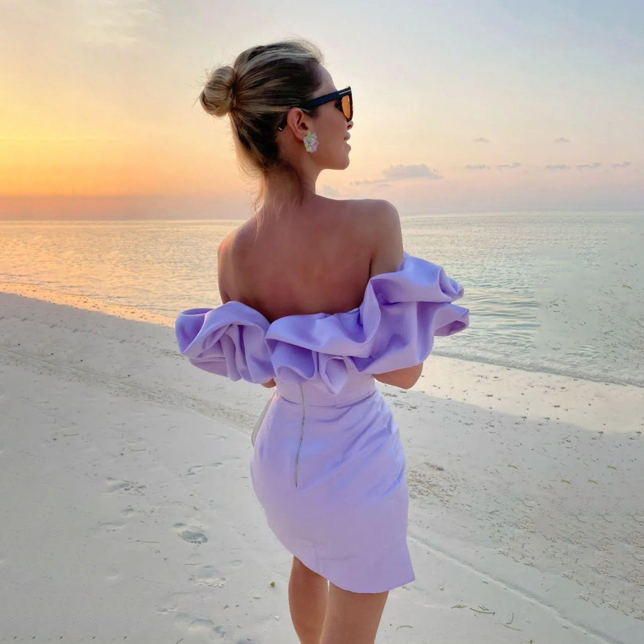 Vestido Mini Off-Shoulder Con Volantes Voluminosos Para Mujer | Ideal Para Eventos Y Salidas