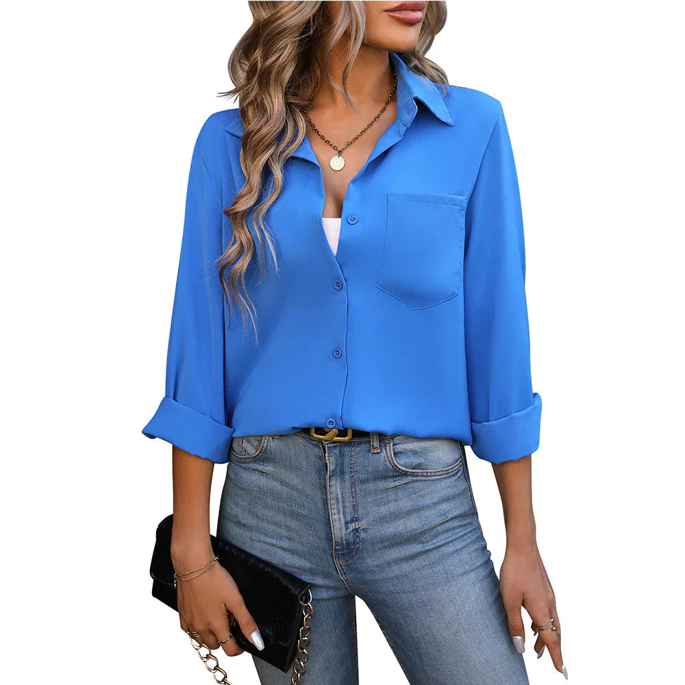 Blusa Con Cuello De Solapa Y Mangas Largas Para Mujer | Ideal Para Uso Diario Y Entornos Profesionales