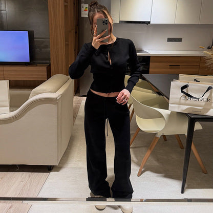 Conjunto Loungewear De Dos Piezas Con Top De Manga Larga Y Pantalón Amplio Para Adultos | Ideal Para Uso Diario Y Descanso