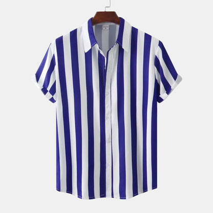 Camisa de Rayas Verticales en Blanco y Negro con Cuello Clásico para Hombre | Ideal para Uso Diario e Informal