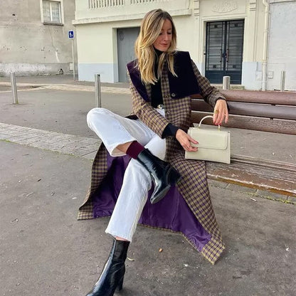 Trench de Cuadros con Corte Largo para Mujer | Ideal para Uso Diario u Ocasiones Variadas