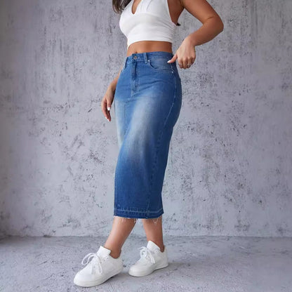 Falda Midi Ajustada con Fenda Lateral y Bajo Desflecado para Mujer | Ideal para Uso Diario o Eventos Planificados