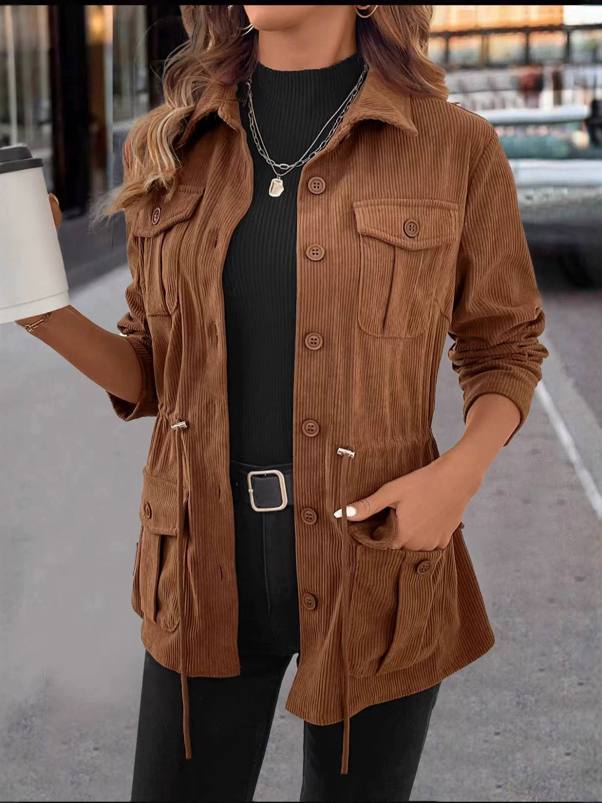 Chaqueta Con Mangas Largas Y Bolsillos Funcionales Para Mujer | Ideal Para Uso Diario