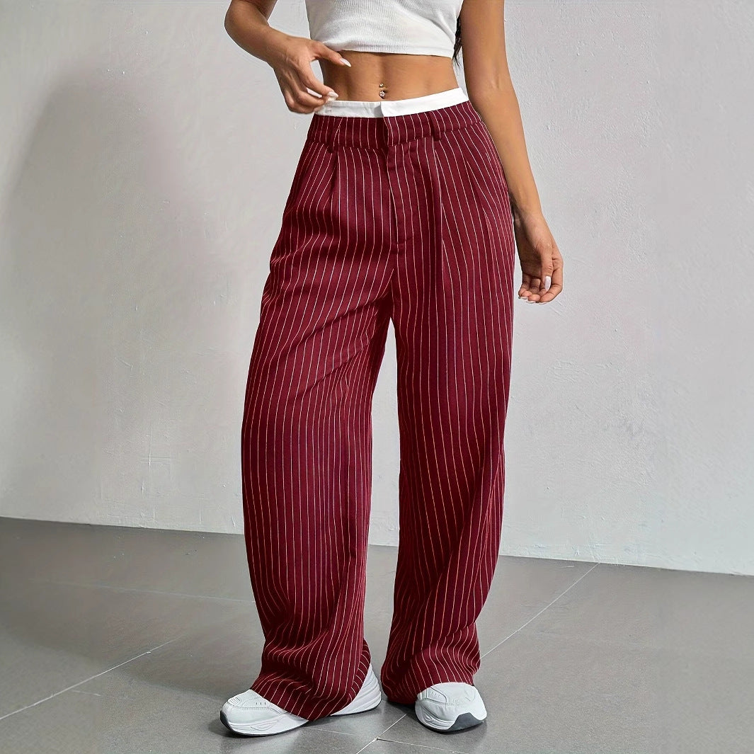 Pantalón Ancho con Rayas Verticales y Cintura Elástica para Mujer | Ideal para Uso Diario o Salidas Informales