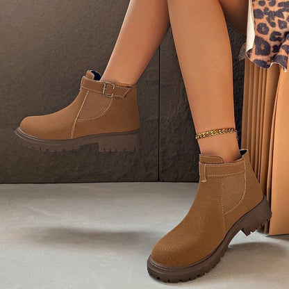 Botines de Invierno con Punta Redonda y Hebilla Decorativa para Mujer | Ideal para Invierno
