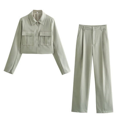 Conjunto De Dos Piezas con Chaqueta Corta y Pantalón Ancho para Adultos | Ideal para Uso Diario Y Entornos Profesionales