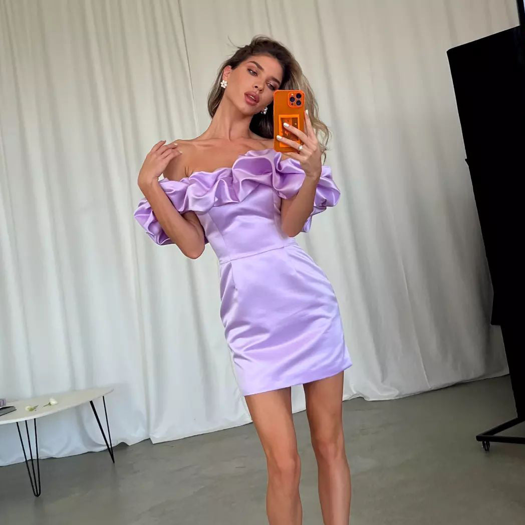 Vestido Mini Off-Shoulder Con Volantes Voluminosos Para Mujer | Ideal Para Eventos Y Salidas