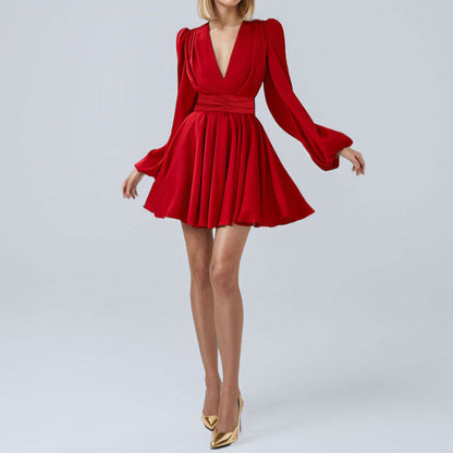 Vestido Mini Con Escote En V Profundo Y Mangas Voluminosas Para Mujer | Ideal Para Salidas Y Reuniones