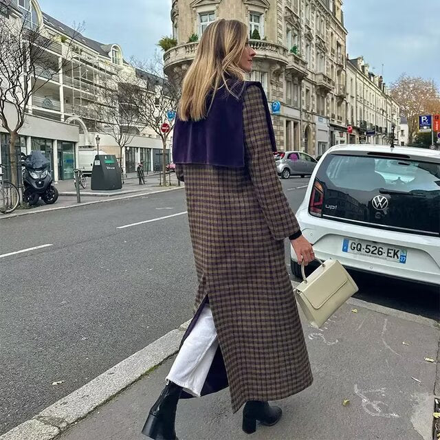 Trench de Cuadros con Corte Largo para Mujer | Ideal para Uso Diario u Ocasiones Variadas