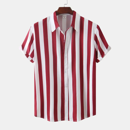 Camisa de Rayas Verticales en Blanco y Negro con Cuello Clásico para Hombre | Ideal para Uso Diario e Informal