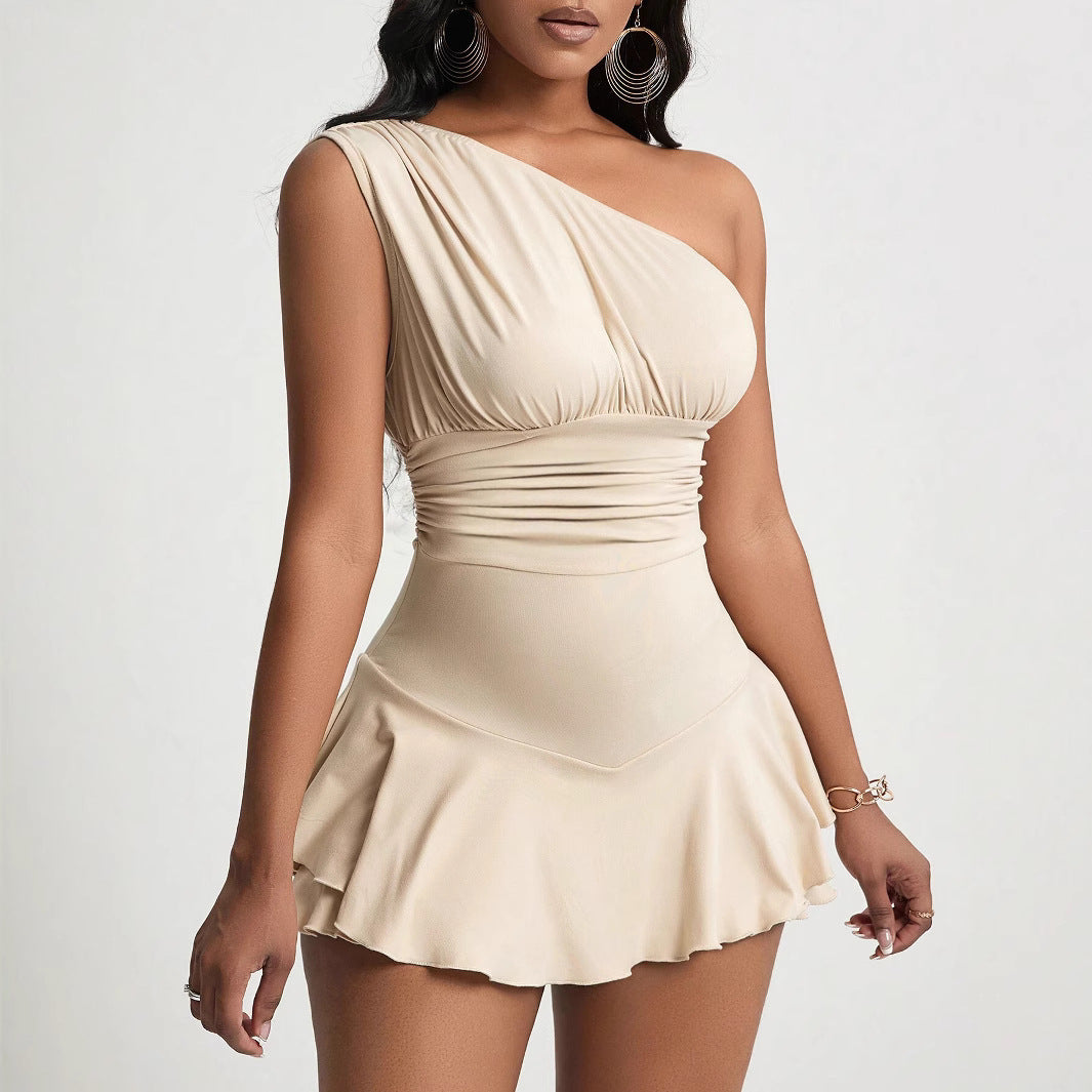 Vestido Mini Asimétrico Con Un Tirante Y Detalles Fruncidos Para Mujer | Ideal Para Eventos Y Uso Diario