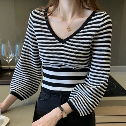 Jersey de Mujer con Cuello en V y Mangas Abullonadas | Ideal para Uso Diario