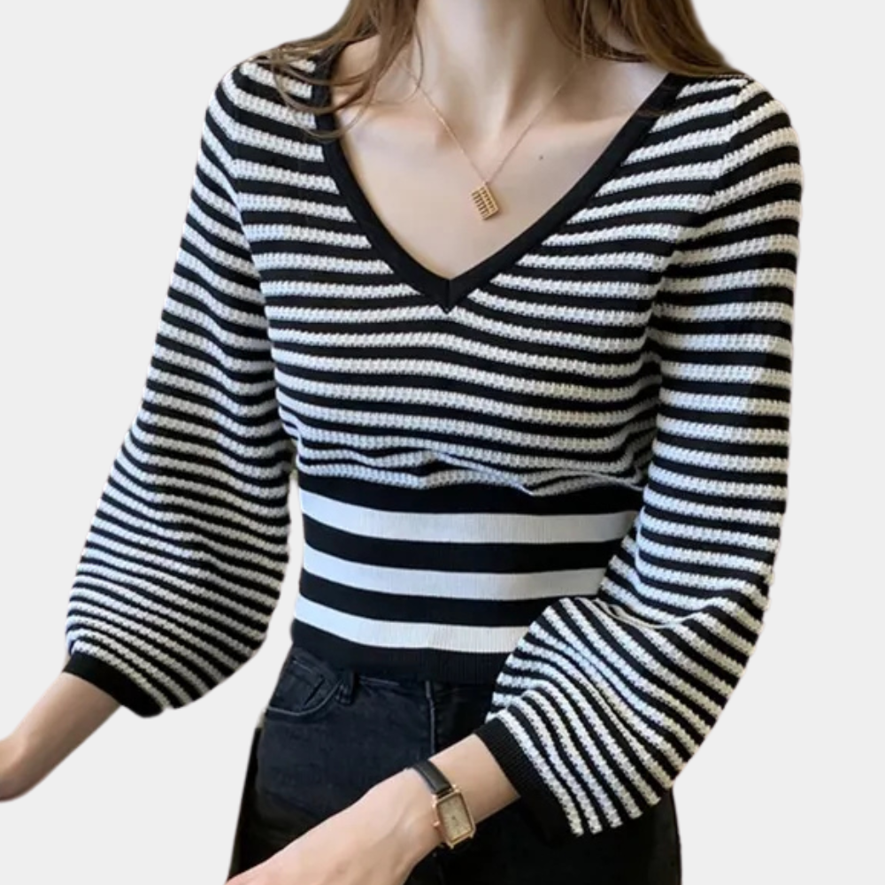 Jersey de Mujer con Cuello en V y Mangas Abullonadas | Ideal para Uso Diario