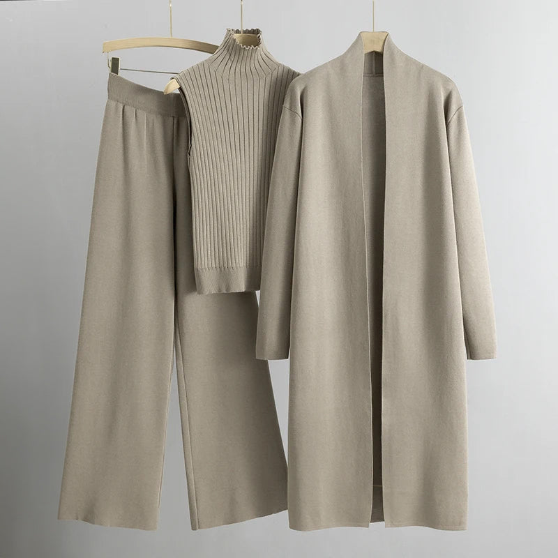 Conjunto Tres Piezas Para Mujer: Top, Pantalón y Abrigo Largo | Ideal Para Ocasiones Formales