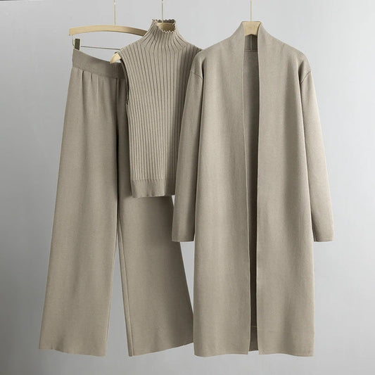 Conjunto Tres Piezas Para Mujer: Top, Pantalón y Abrigo Largo | Ideal Para Ocasiones Formales