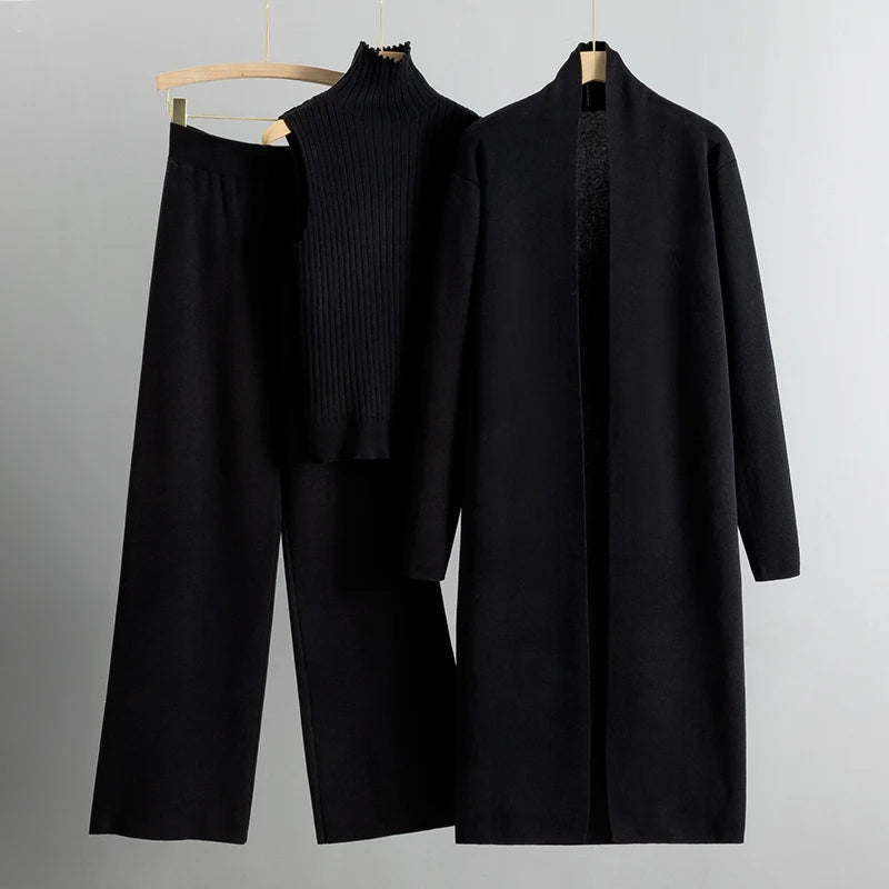 Conjunto Tres Piezas Para Mujer: Top, Pantalón y Abrigo Largo | Ideal Para Ocasiones Formales