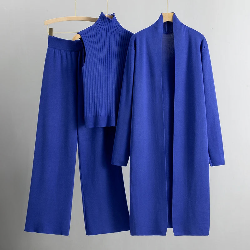 Conjunto Tres Piezas Para Mujer: Top, Pantalón y Abrigo Largo | Ideal Para Ocasiones Formales