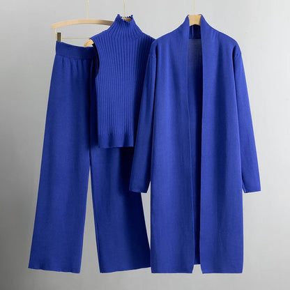 Conjunto Tres Piezas Para Mujer: Top, Pantalón y Abrigo Largo | Ideal Para Ocasiones Formales